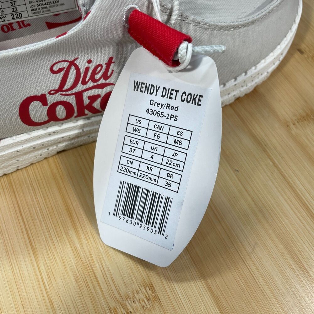 NWT Hey Dude Wendy Diet Coke Womens Size 6 Shoes Slip-on Loafers Grey/Red - Picture 16 of 16